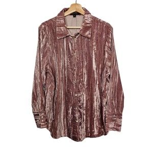 MARC NEW YORK Crinkle Velour Blouse Button Down Shirt Pink XL